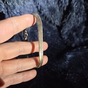 Vintage Gold Tone Herringbone Chain Bracelet Flat Snake Link 7